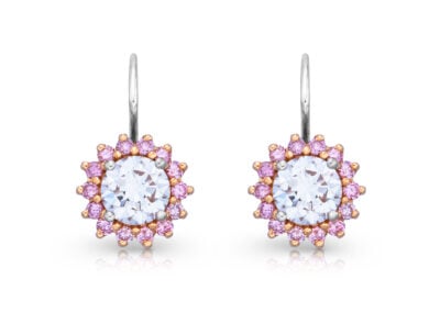 zlaté náušnice 1.06ct D/VVS2 s GIA certifikáty a růžovými diamanty ARG 0.31ct