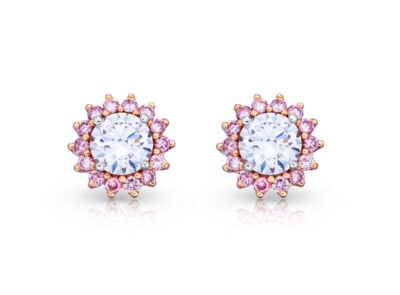 zlaté náušnice 1.07ct D/VVS2 s GIA certifikáty a růžovými diamanty ARG 0.29ct