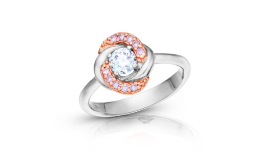 zlatý prsten s diamantem 0.34ct D/VVS2 s GIA certifikátem a růžovými diamanty Argyle 0.10ct