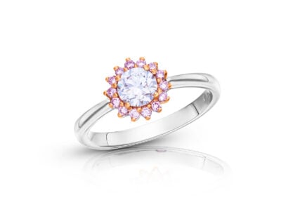 zlatý prsten s diamantem 0.54ct D/VVS2 s GIA certifikátem a růžovými diamanty ARG 0.15ct