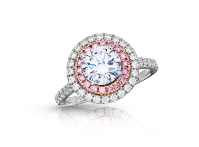 zlatý prsten s diamantem 1.34ct D/IF s HRD certifikátem a růžovými diamanty ARG 0.20ct