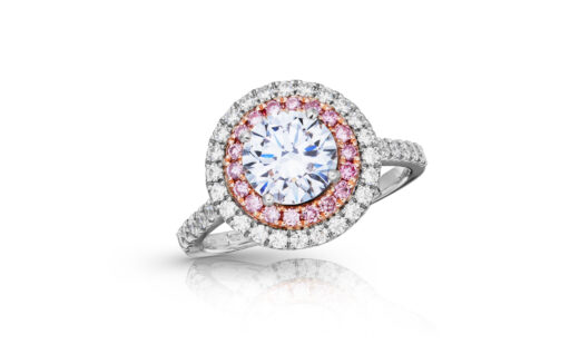 zlatý prsten s diamantem 1.34ct D/IF s HRD certifikátem a růžovými diamanty argyle 0.20ct