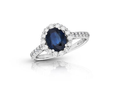 zlatý prsten s diamanty a safírem 1.70ct deep blue s IGI certifikátem