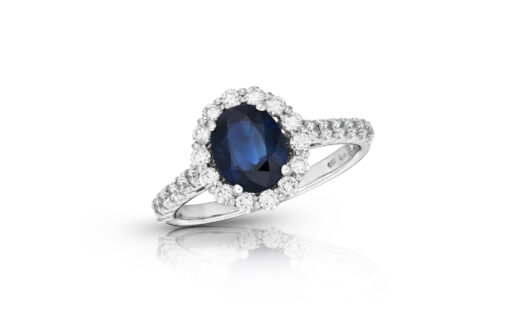 zlatý prsten s diamanty a safírem 1.70ct deep blue s IGI certifikátem