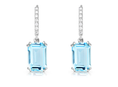 zlaté náušnice s akvamaríny 7.47ct s IGI certifikáty