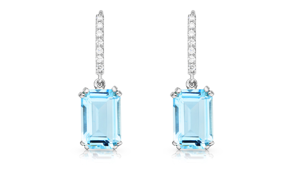 zlaté náušnice s akvamaríny 7.47ct s IGI certifikáty