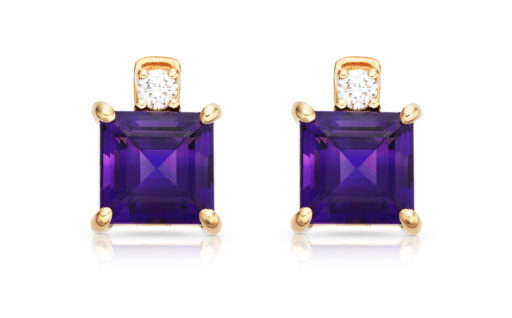 zlaté náušnice s ametysty 6.30ct s IGI certifikáty