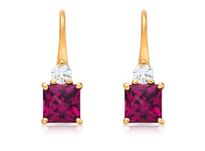 zlaté náušnice s rhodolity 1.72ct s IGI certifikáty