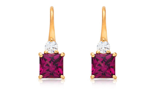 zlaté náušnice s rhodolity 1.72ct s IGI certifikáty