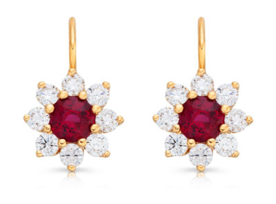 zlaté náušnice s rubíny 1.23ct s IGI certifikáty