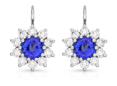 zlaté náušnice s tanzanity 1.91ct s IGI certifikáty