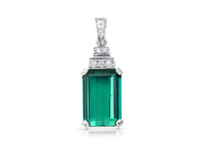 zlatý přívěsek s indigolitem 3.72ct greenish blue s IGI certifikátem