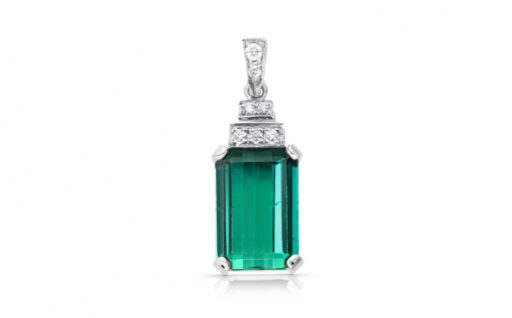 zlatý přívěsek s indigolitem 3.72ct greenish blue s IGI certifikátem