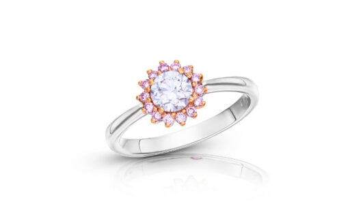 zlatý prsten s diamantem 0.56ct D/VVS2 s GIA certifikátem a růžovými diamanty Argyle 0.14ct