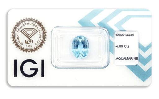 akvamarín 4.06ct greenish blue s IGI certifikátem