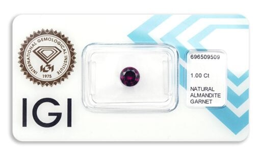 almandin 1.00ct deep reddish purple s IGI certifikátem