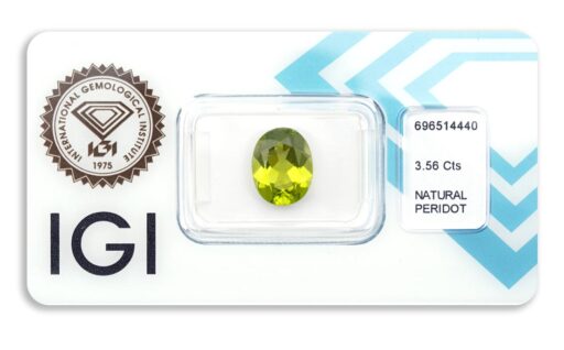 peridot 3.56ct deep yellowish green s IGI certifikátem