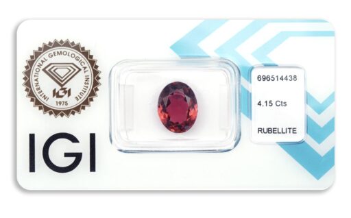 rubelit 4.15ct deep purplish pink s IGI certifikátem