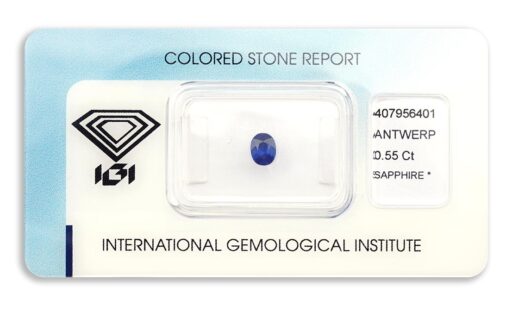 safír 0.55ct deep blue s IGI certifikátem