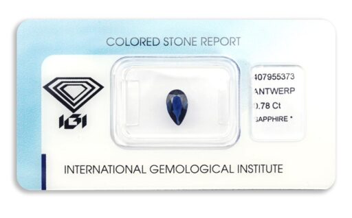 safír 0.78ct deep blue s IGI certifikátem