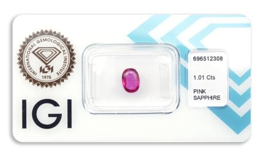 safír 1.01ct deep reddish purplish pink s IGI certifikátem