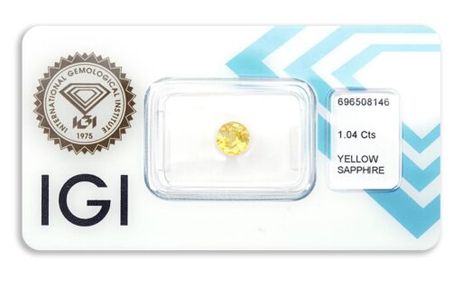 safír 1.04ct deep yellow s IGI certifikátem