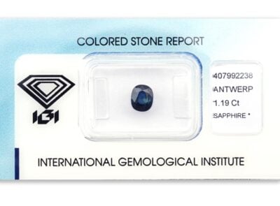 safír 1.19ct deep blue (tepelně neupraven) s IGI certifikátem