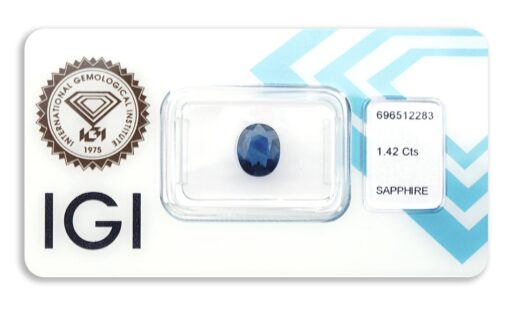 safír 1.42ct deep blue s IGI certifikátem