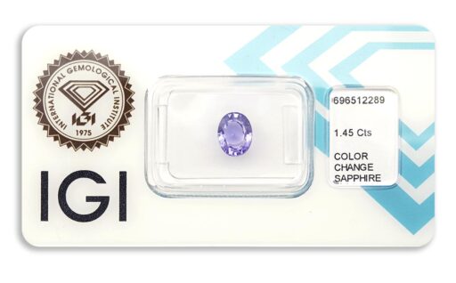 safír 1.45ct purplish blue/pink-purple (tepelně neupraven) s IGI certifikátem