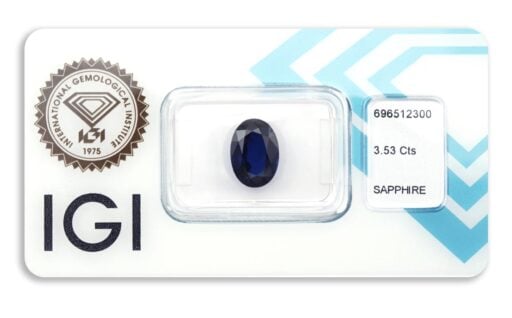safír 3.53ct deep blue s IGI certifikátem