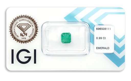 smaragd 0.99ct deep bluish green s IGI certifikátem