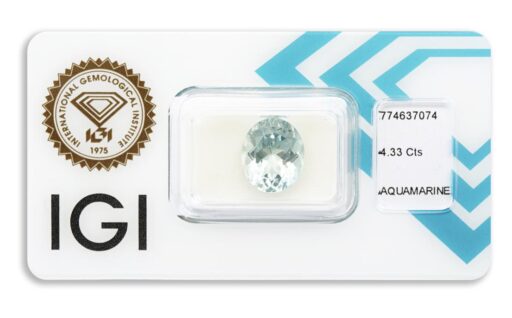 akvamarín 4.33ct light blue s IGI certifikátem