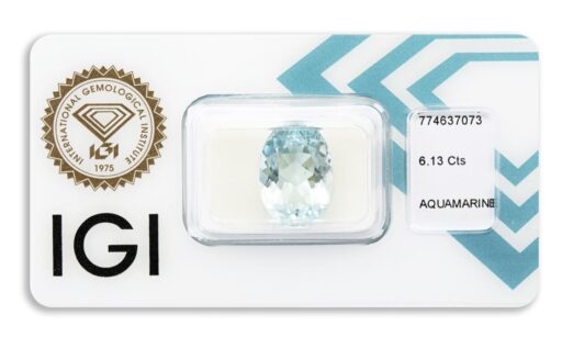 akvamarín 6.13ct light blue s IGI certifikátem