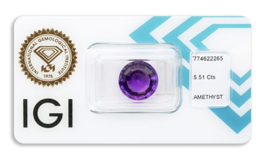 ametyst 5.51ct deep purple s IGI certifikátem