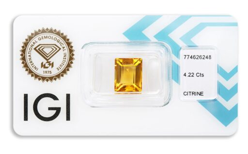 citrín 4.22ct yellow s IGI certifikátem