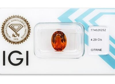citrín 4.29ct deep yellowish orange s IGI certifikátem