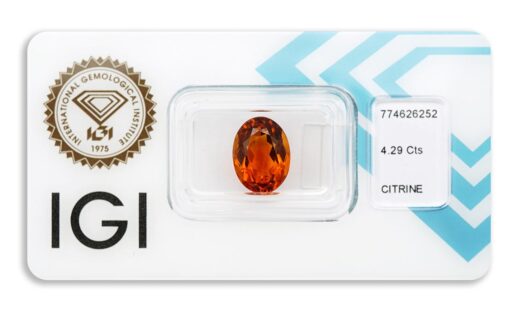 citrín 4.29ct deep yellowish orange s IGI certifikátem