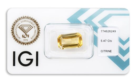 citrín 5.47ct yellow s IGI certifikátem
