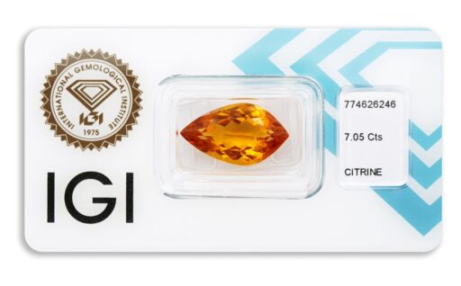 citrín 7.05ct yellowish orange s IGI certifikátem