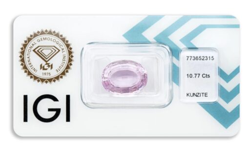 kunzit 10.77ct light pink s IGI certifikátem