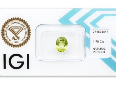 peridot 1.70ct deep yellowish green s IGI certifikátem