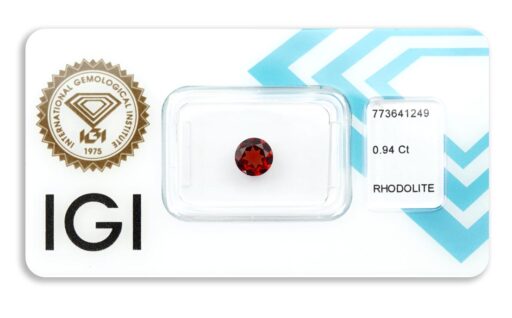 rhodolit 0.94ct deep purplish orangy red s IGI certifikátem