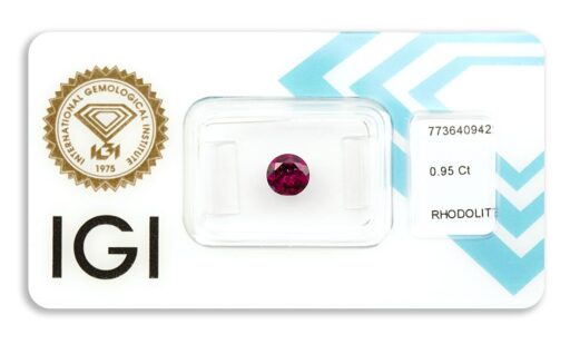 rhodolit 0.95ct deep reddish purple s IGI certifikátem