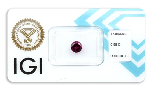rhodolit 0.98ct deep reddish purple s IGI certifikátem