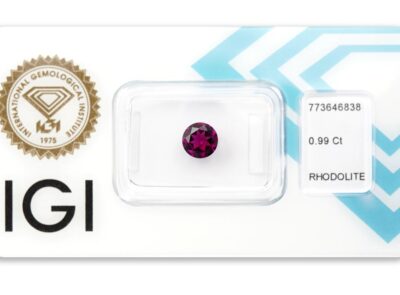 rhodolit 0.99ct deep purple s IGI certifikátem