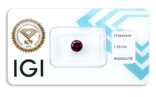 rhodolit 1.03ct deep reddish purple s IGI certifikátem