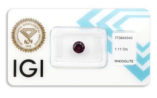 rhodolit 1.11ct deep reddish purple s IGI certifikátem