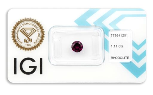 rhodolit 1.11ct deep reddish purple s IGI certifikátem
