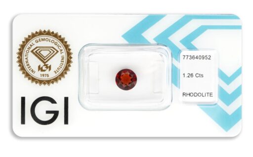 rhodolit 1.26ct deep purplish orange – red s IGI certifikátem