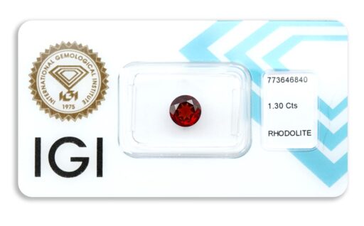 rhodolit 1.30ct deep purplish red s IGI certifikátem